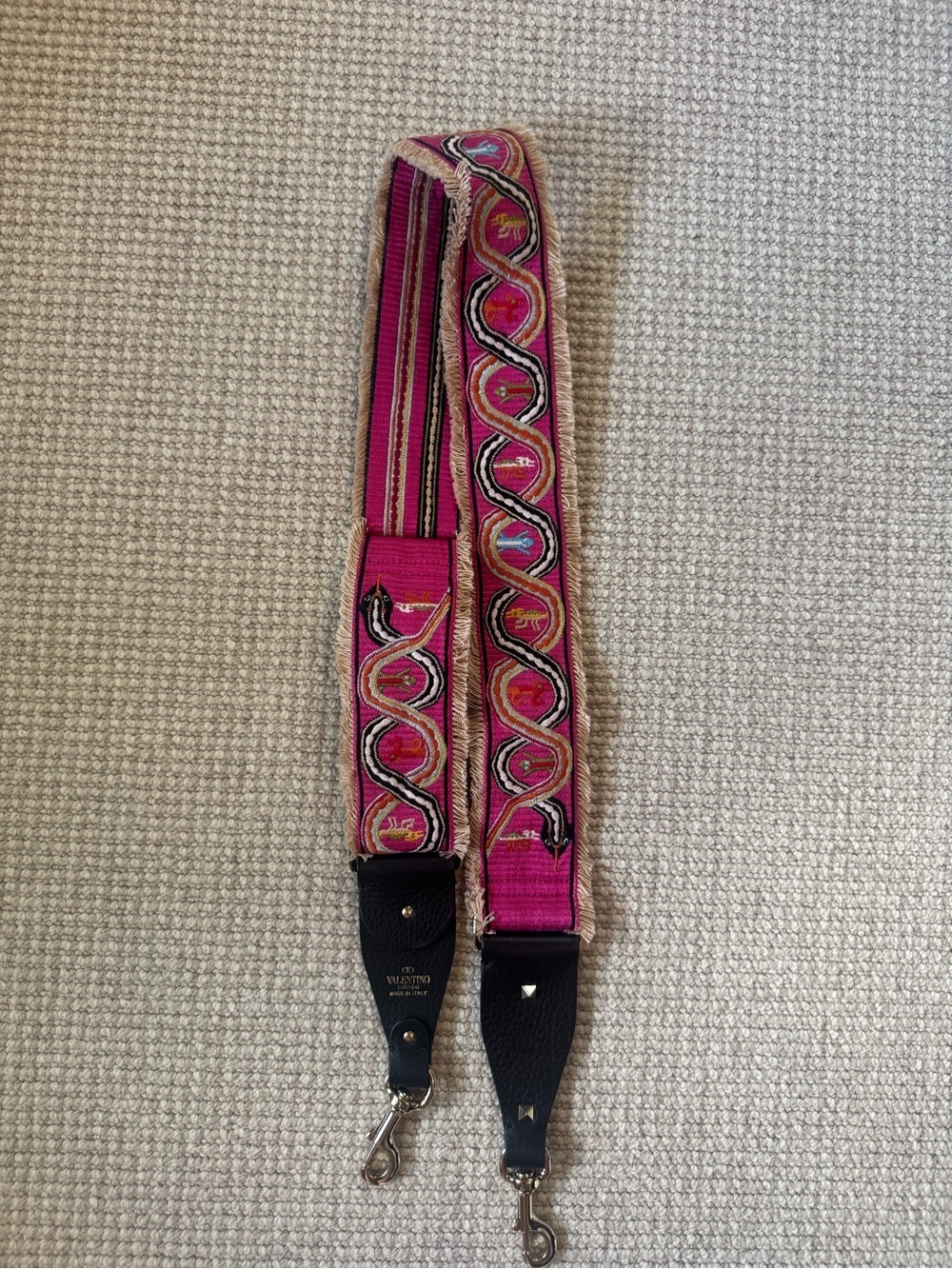 Valentino Garavani Pink Embroidered Strap with Black Leather Ends